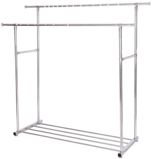 德利生活 不鏽鋼落地曬衣桿雙桿, 不鏽鋼 銀色