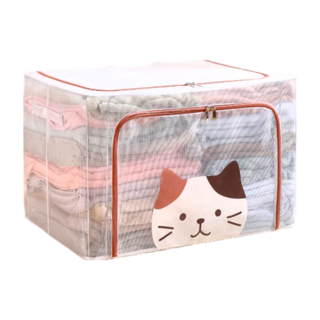 超大透明防水雙開收納箱 萌貓款 100L, 60 x 42 x 40cm, 橘色, 1個