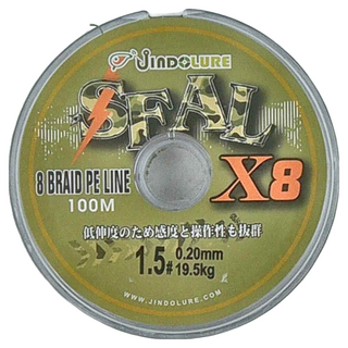 JiNDO SEAL 8股編織PE線 100M 1.5號 0.20mm 19.5kg, 紅色 + 螢光綠, 1個