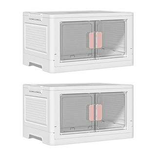 雙開門摺疊收納箱 49L 頂部滑輪凹槽設計 堆疊穩固 加厚PP材質 承重150KG, 特大號, 粉色, 2個