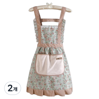 Solv Living 花朵擦手連身帆布圍裙, 綠色, 2個
