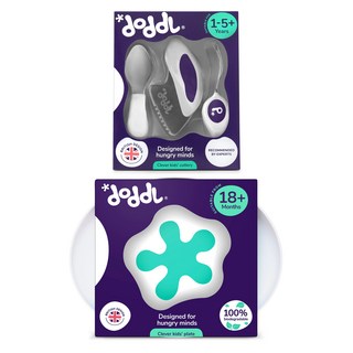 doddL 秒拾餐具 人體工學 兒童學習餐具3件組, 藍莓紫, 幼兒湯匙 + 叉子 + 刀子 + 飛碟餐盤, 1組