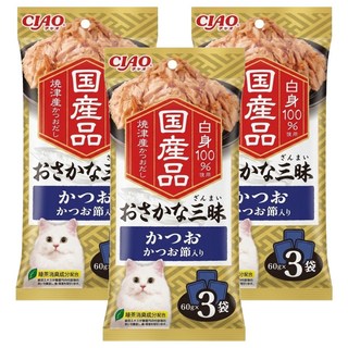 INABA CIAO 啾嚕 豪華魚三昧餐包, 鰹魚 + 柴魚片, 180g, 3袋
