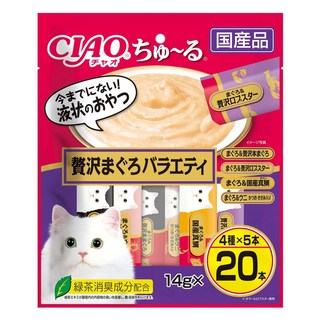 INABA CIAO 啾嚕 肉泥 20條, 鮪魚 + 奢華鮪魚&鮪魚 + 豪華龍蝦&鮪魚 + 日本真鯛&鮪魚 + 海膽 + 鰹魚 + 雞肉, 280g, 1袋