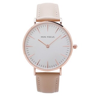 MINI FOCUS 偶然的邂逅簡約真皮手錶 白面 WMF0318 金屬材質, 卡其色