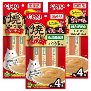 INABA 鰹魚燒肉泥 SC-513, 吻仔魚 + 干貝, 56g, 3袋