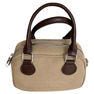 MDMS 撞色麂皮絨迷你手提包, 杏色