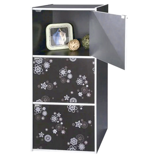 EASYHOME 花系列 三層三門收納櫃, 黑色