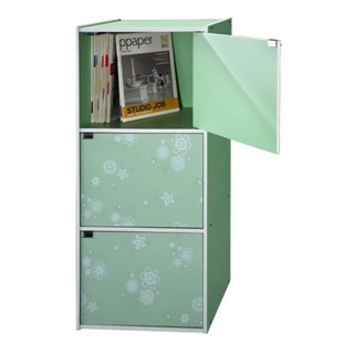 EASYHOME 花系列三層三門收納櫃 彩色組合櫃, 綠色