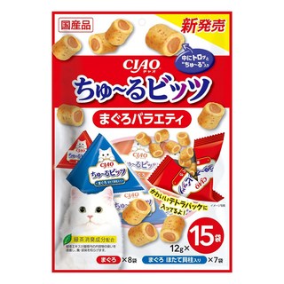 INABA CIAO 啾嚕 迷你捲心肉泥 Set 15入 貓零食, 鮪魚+扇貝, 180g, 1包