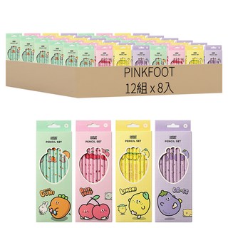 PINKFOOT 蔬果圖案B鉛筆 17.5cm, 綠色 + 粉色 + 黃色 + 紫色, 96支