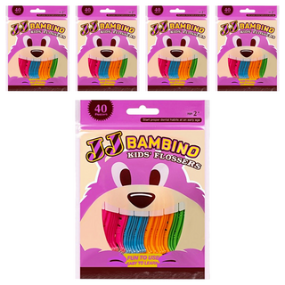 JJ BAMBINO 動物兒童牙線棒 台灣品牌 2歲以上兒童適用, 40支, 5包, 動物