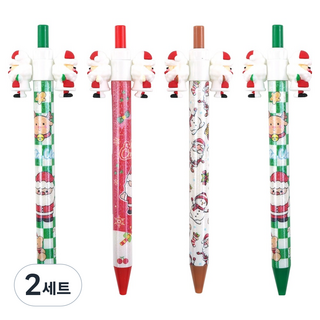 PINKFOOT 聖誕公仔旋轉筆3款 + 隨機組合 0.7mm, Green + Red + Brown, 2套