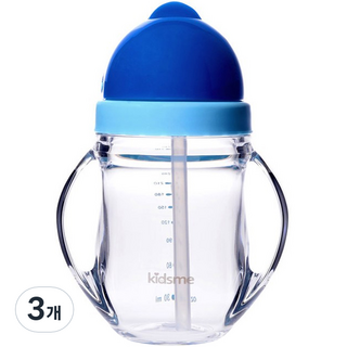 kidsme 孩童學習翻蓋吸管杯, 藍色, 240ml, 3個