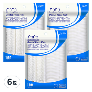 AHOYE 雙頭兩用超細滑牙線棒 牙線 獨立包裝, 100支, 6包