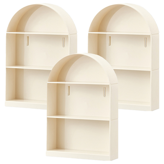 FAmILyLIFE 生活 無痕壁掛2用拱形3層公仔展示盒, 米色, 3個