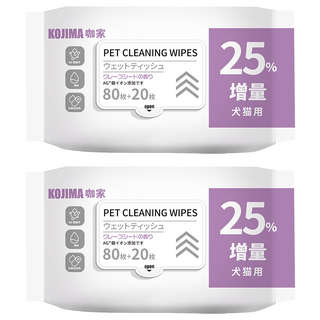KOjIMA 犬貓用 果物清香 寵物濕巾 100張, 1入, 2包