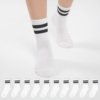 SiNer Socks 女款基本條紋中筒襪 10雙套組