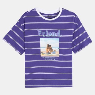 USALL 兒童透氣條紋照片短版短袖T恤 ULRA20457