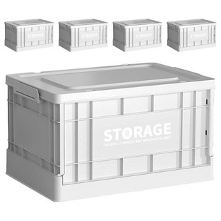 工業風有型滑輪折疊收納箱, 5個, 淺灰色