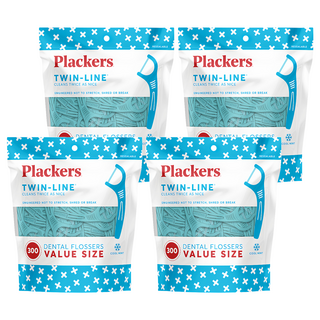 Plackers 派樂絲 雙線倍潔亮白牙線棒 300支 薄荷香氣, 7.8cm, 4包