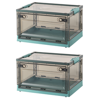 快樂小島 三開收納箱 小號25L, 38.5 x 29 x 23.5cm, 綠色 + 茶色, 2個