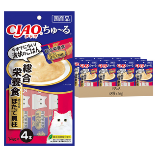 INABA CIAO 啾嚕 肉泥, 綜合營養配方 鮪魚 + 干貝, 56g, 48袋