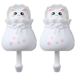 小麥購物 可愛福袋貓咪掛勾 L1033, 2個, 白色