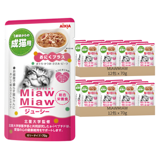 MIAWMIAW 妙喵 主食軟包 25號 添加DHA 日本官方寵物公平協議會認證, 牛肉 + 雞肉, 70g, 24包