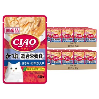 INABA 巧餐包 成貓綜合營養食, 鰹魚 + 雞肉 + 柴魚片, 40g, 32包