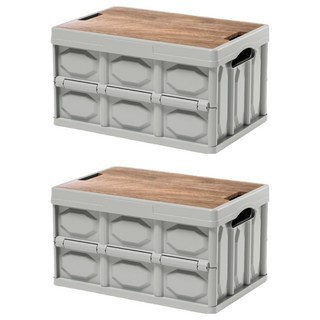 Heyi 何亦 木蓋收納箱 32L 摺疊收納, 42 x 28 x 23cm, 砂岩灰, 2個