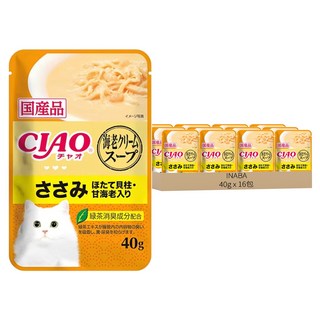 INABA CIAO 餐包, 雞肉 + 干貝 + 甜蝦, 40g, 16包