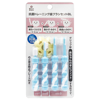 西松屋 Smart Angel 抗菌三階段訓練牙刷組 藍色 4支/組 6個月以上適用, 1組