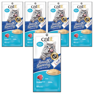 catit 嘿卡堤 鮮溜肉泥 鮪魚 4入x15g 貓咪零食 營養補充, 60g, 5袋