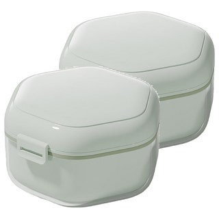 多功能便攜隱形牙套假牙清洗收納盒, 2個, 淺奶綠