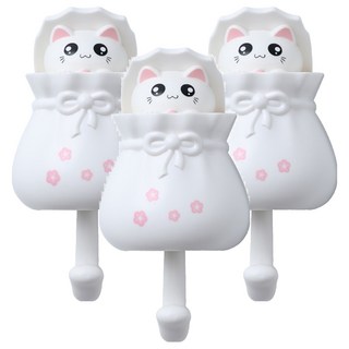 小麥購物 可愛福袋貓咪掛勾 L1033, 3個, 白色
