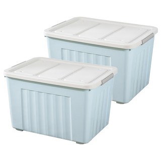 AOTTO 創意傢俱 大容量滑輪彩色收納整理箱 收納箱 65L AL-011B 2個 , 52 x 38 x 34cm (底部46 x 32cm), 天空藍, 1組