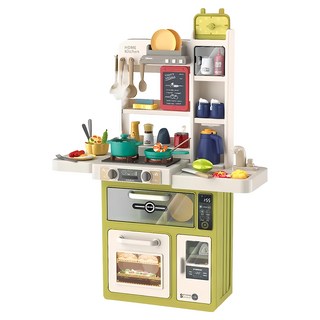 Beibe Good 二代49件聲光噴霧廚房 模擬瓦斯爐 仿真冰箱, 莫蘭迪綠, 1組