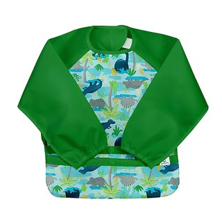 green sprouts 小綠芽 魔鬼氈雙面防水 防食物掉落長袖圍兜 美國品牌, 恐龍世界 綠色, 1件, 1件