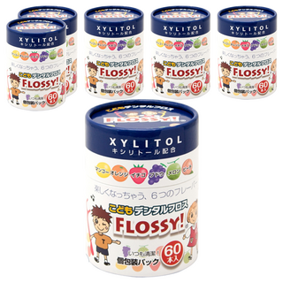 UFC SUPPLY FLOSSY 木醣醇兒童牙線棒 6種水果味 獨立包裝, 60支, 6罐