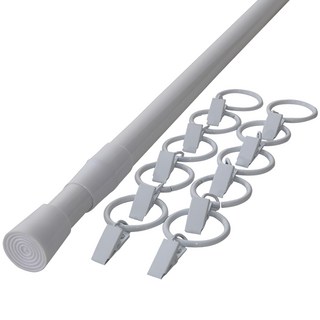 SUNDECO 雙彈簧伸縮桿 直徑22mm + 窗簾環夾 10個, 白色