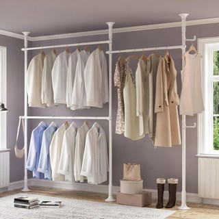 Liwoo 堅固三層衣架附多功能掛勾組, 白色