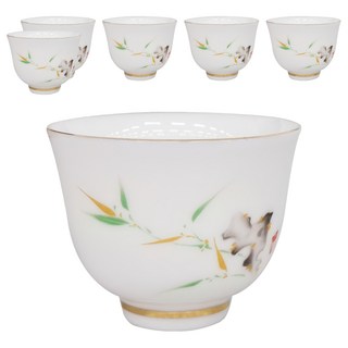 精美通透羊脂玉白瓷品茗玉蘭杯, 竹韻款 白色, 6個