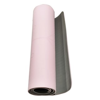 雙色體位線環保TPE靜音瑜珈墊 附背帶 + 透氣網袋 加厚8mm, 珊瑚粉, 1組