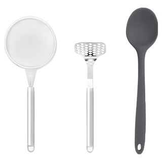 OULL 嬰兒輔食烹飪工具套裝, 過濾網 + 搗碎 + 烹飪勺, 銀色 + 黑色, 1套