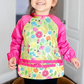 美國 green sprouts 小綠芽魔鬼氈雙面防水防食物掉落長袖圍兜, 花花世界 多色, 1件, 1件