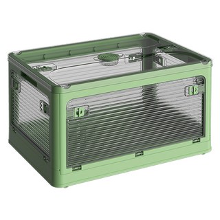 五開門摺疊收納箱, 30L, 綠色, 1個