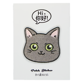 刺繡貼紙 可黏/可燙/可縫, 藍貓, 1張