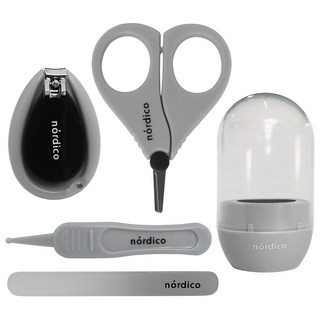 nordico 嬰幼兒指甲修剪組 包含新生兒專用指甲剪 鑷子 指甲銼刀 附有專用收納盒, 灰色, 1組