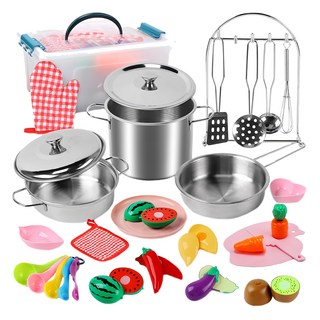 cute stone 盟石 兒童不鏽鋼廚房玩具27件組, Multicolor, 1組